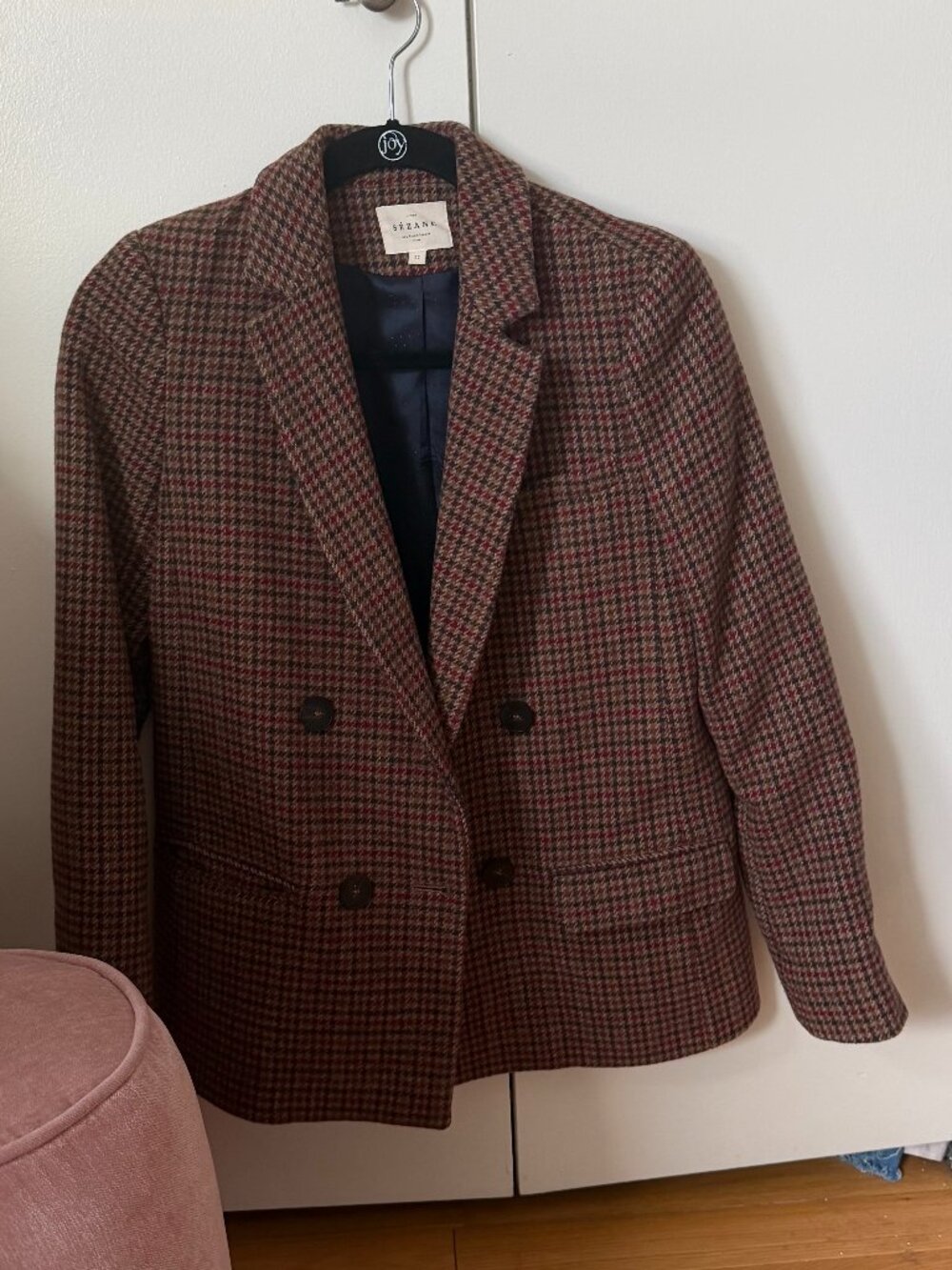 Sezane Christie Houndstooth Wool Blazer Size 32 XXS XS 00 0